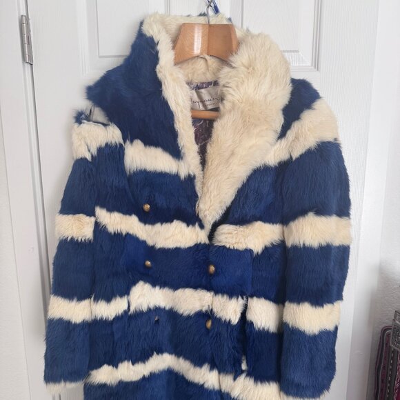 Blue White Vintage Rabbit Coat needs TLC
